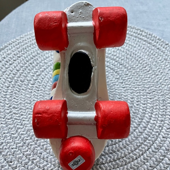 Vintage 1980s Ceramic Roller Skate Bank with Rainbow Stripes and Real Shoelace - Picture 8 of 8